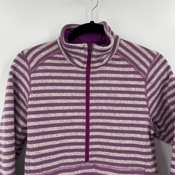 PATAGONIA Women's Purple White Striped Knit Half Zip Better Sweater Size Medium - Picture 3 of 6
